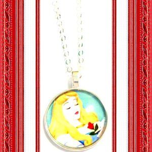 Sleeping Beauty Theme Necklace Silver Tone For Girls